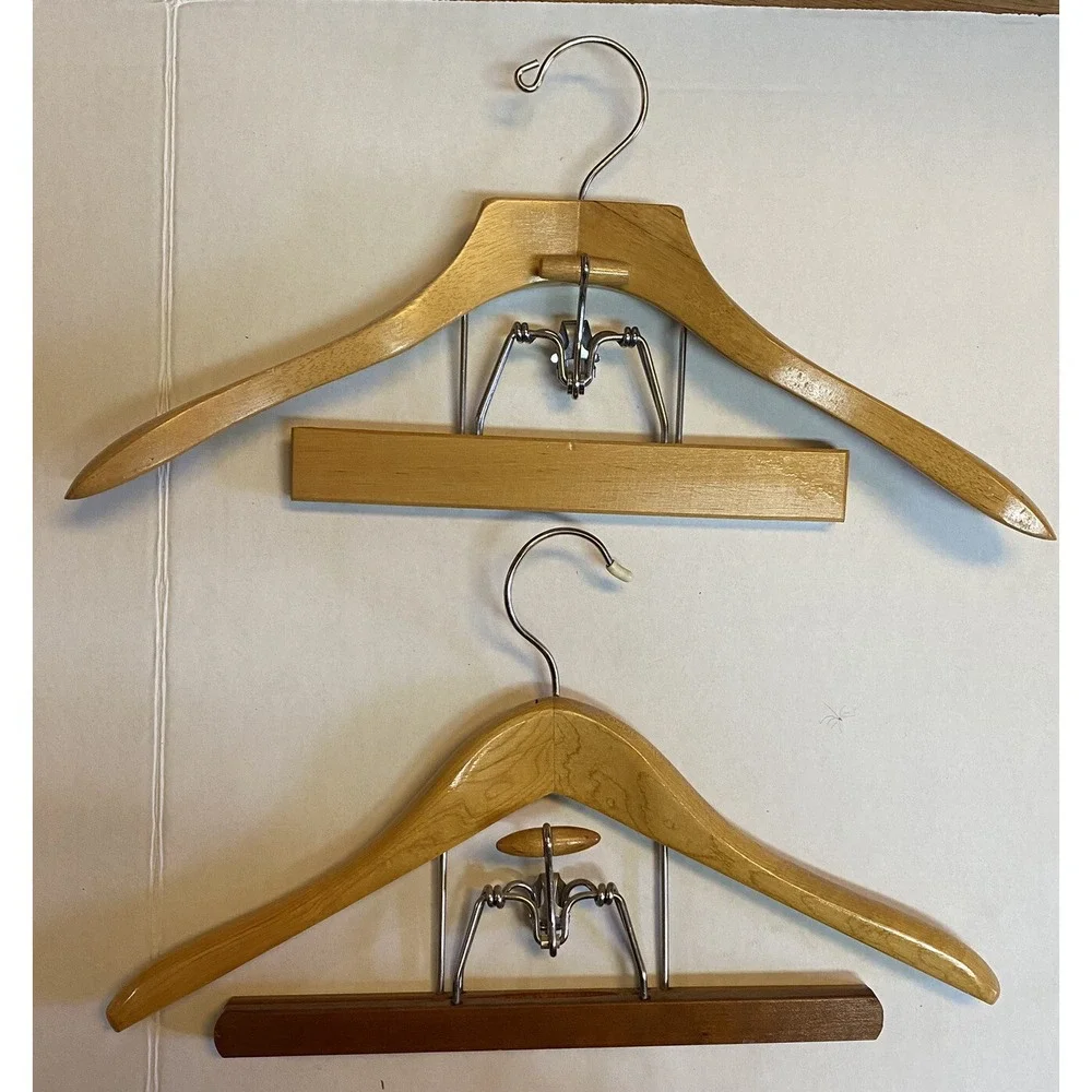 Vintage Wooden Maple Metal Suit Hangers Mid Century Modern Lot of 2